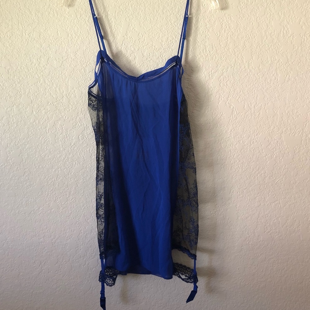 La Perla Cobalt Blue Lace-Trim Slip Chemise